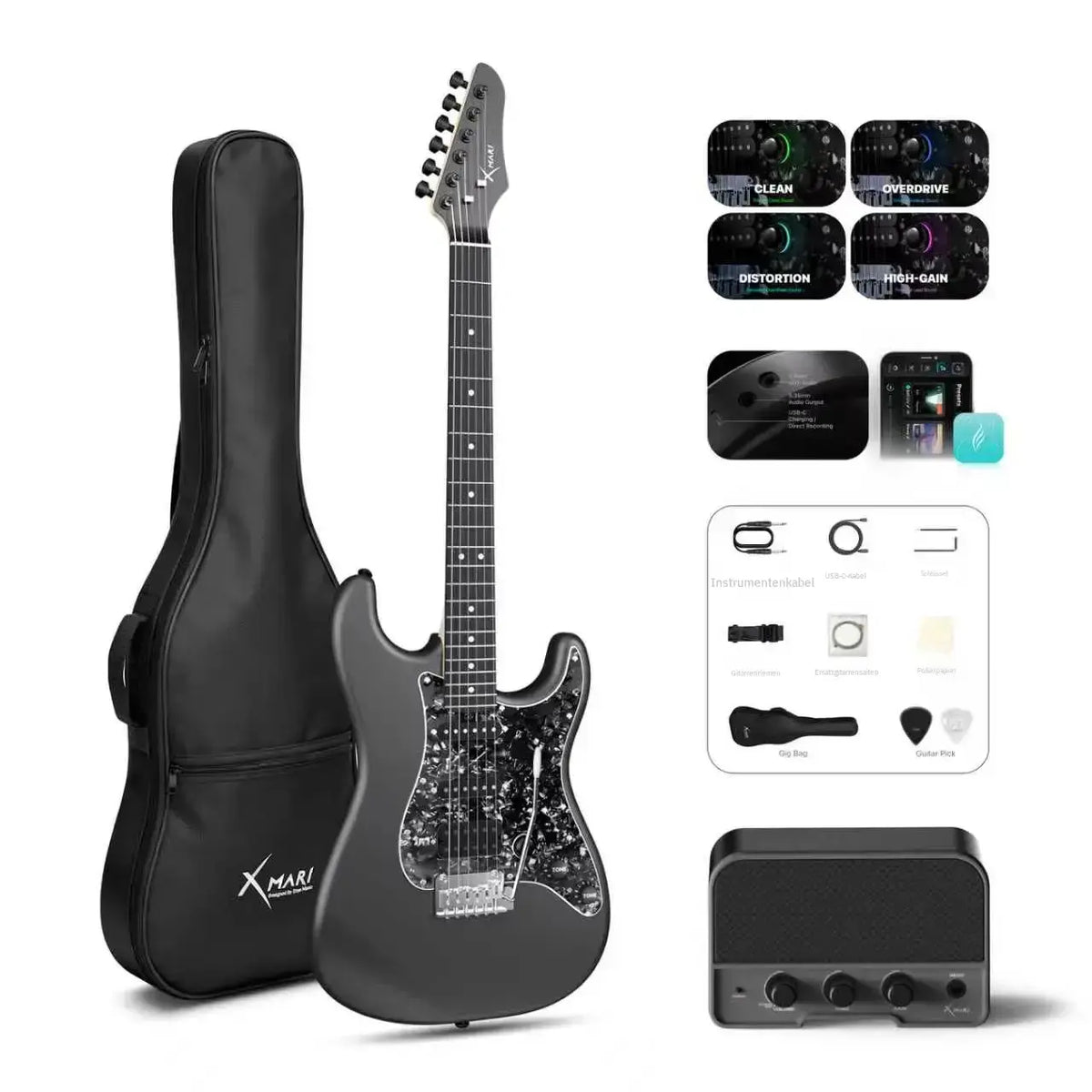 Xmari Smart Electric Guitar with DSP Effects & USB‑C OTG Recording
