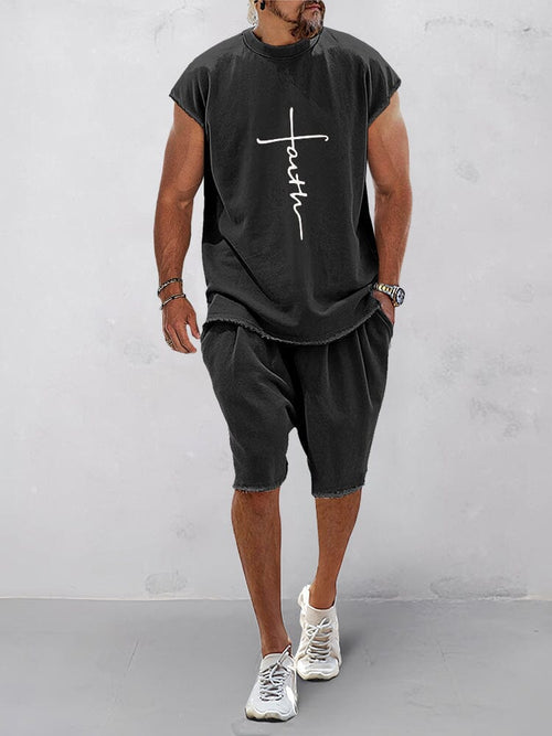 Casual Short Sleeve Sports Tee Set