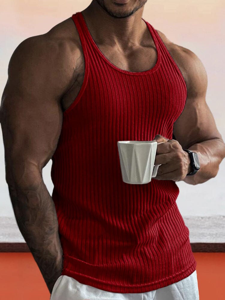 Einfarbiges, schmal geschnittenes Strick-Tanktop für das Fitnessstudio