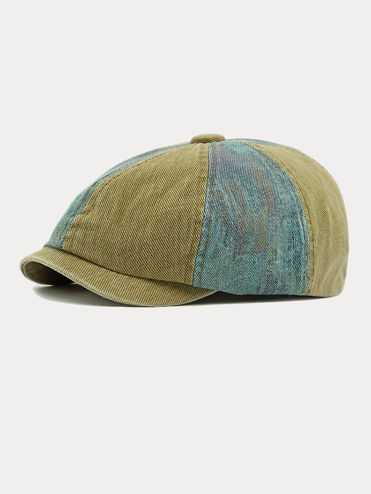Bicolor Patchwork Washed Cotton Newsboy Cap