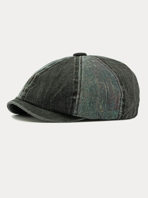 Zweifarbige Patchwork Newsboy-Mütze aus gewaschener Baumwolle