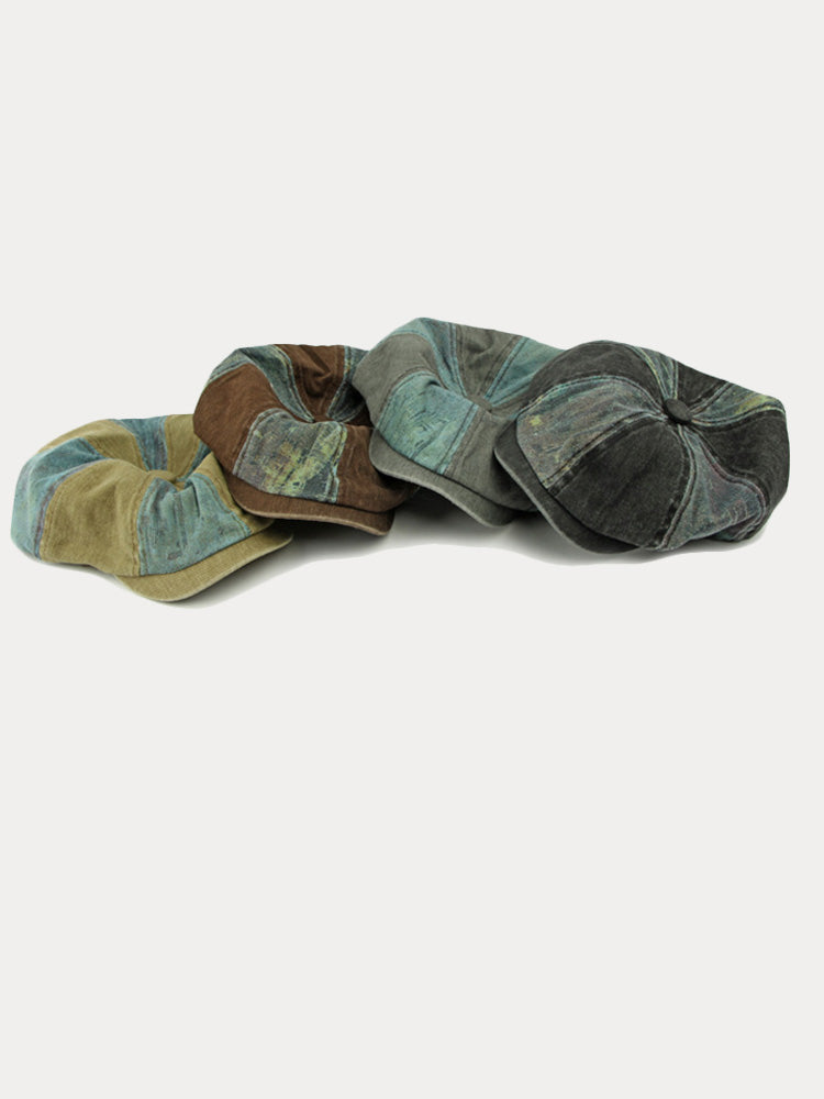Bicolor Patchwork Washed Cotton Newsboy Cap
