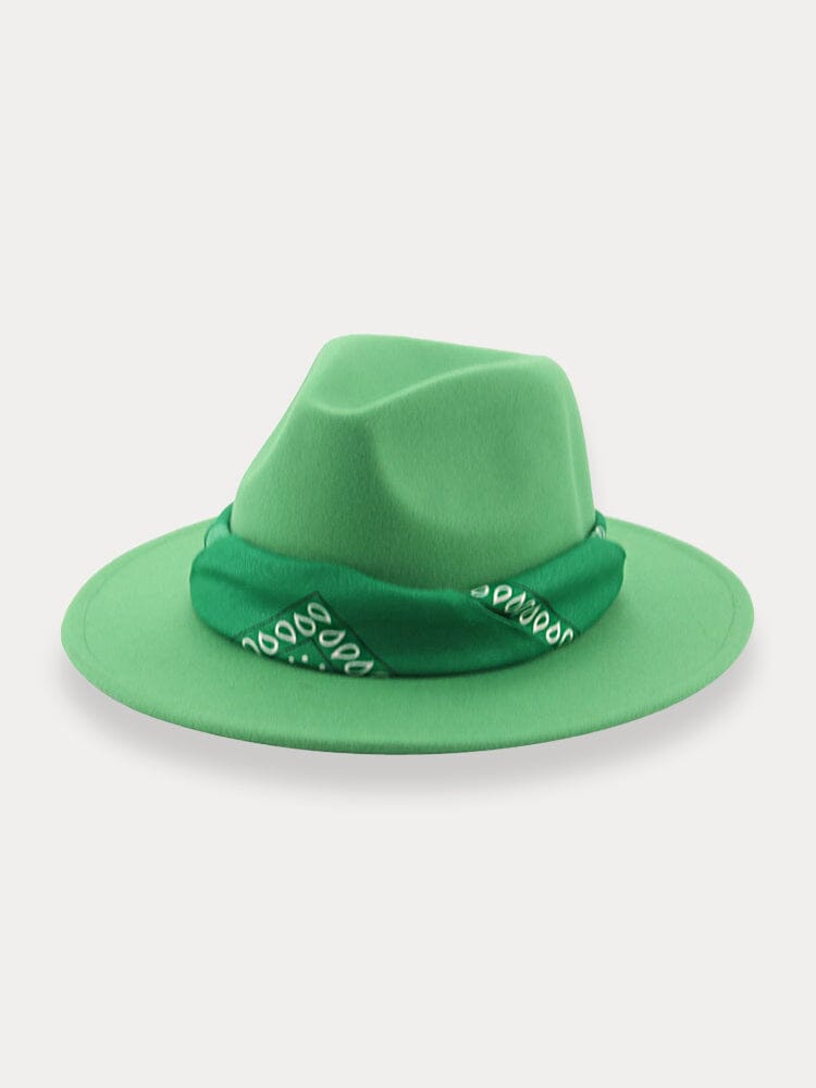Flat Brim Fedora Hat with Kirchief