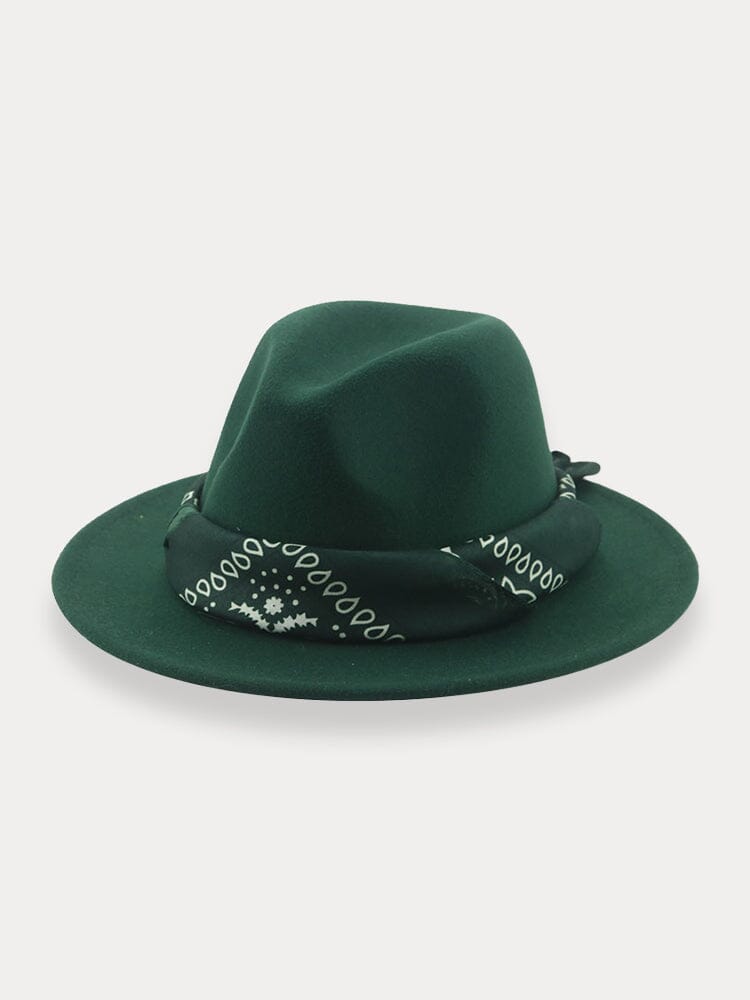 Flat Brim Fedora Hat with Kirchief
