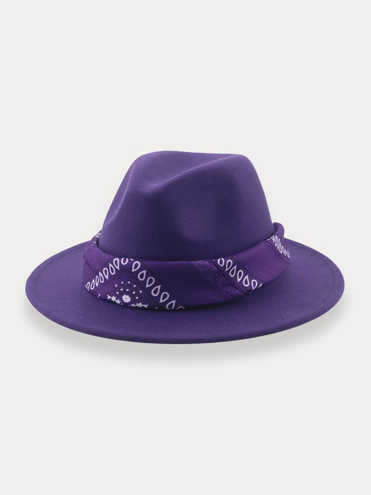 Flat Brim Fedora Hat with Kirchief