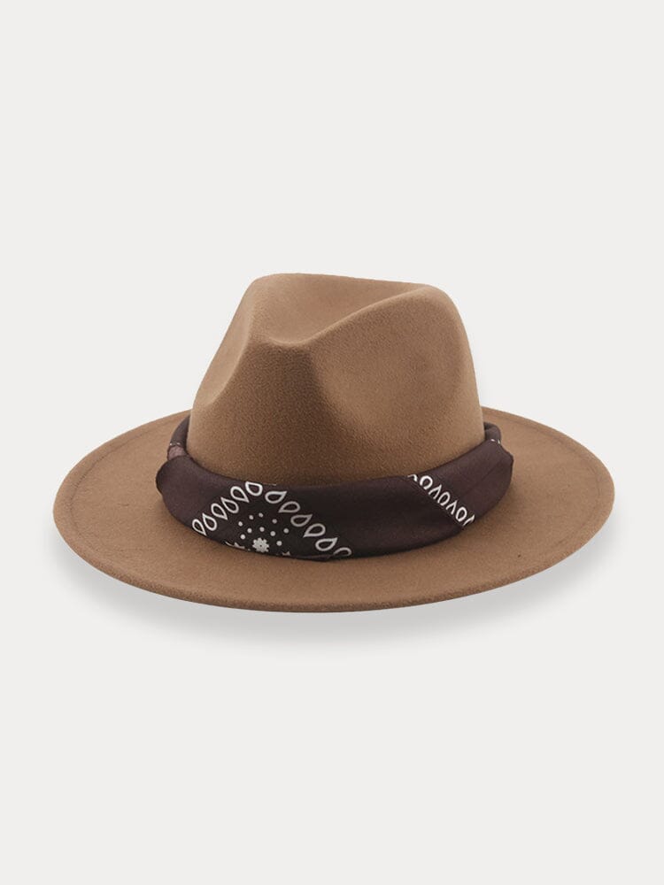 Flat Brim Fedora Hat with Kirchief