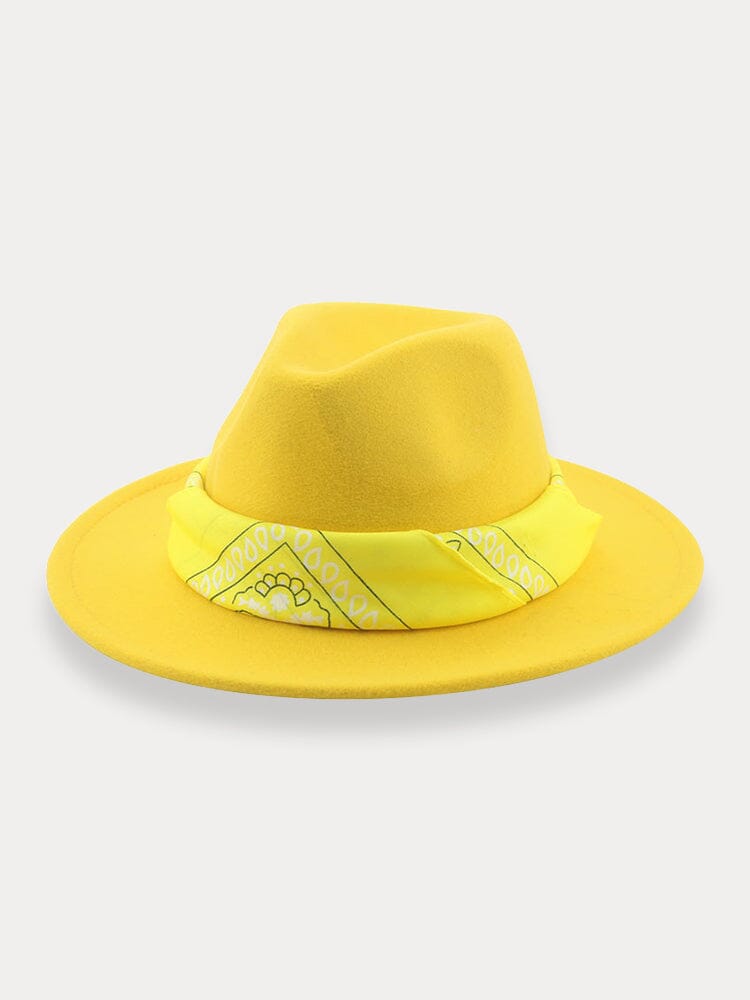 Flat Brim Fedora Hat with Kirchief