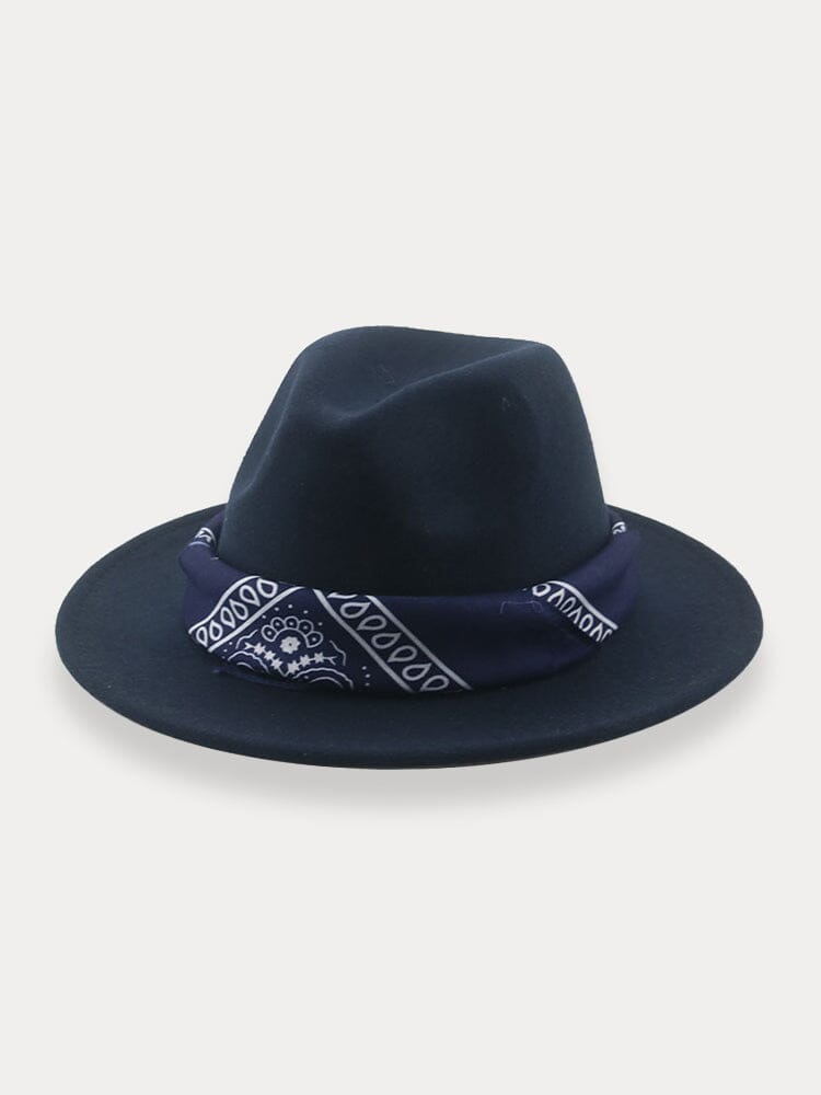 Flat Brim Fedora Hat with Kirchief